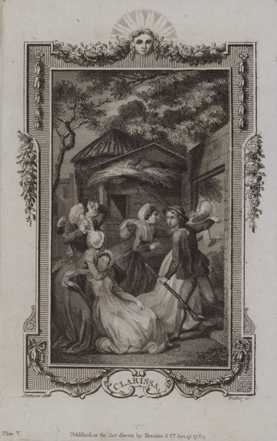 Scene fra Clarissa, av Samuel Richardson av English School