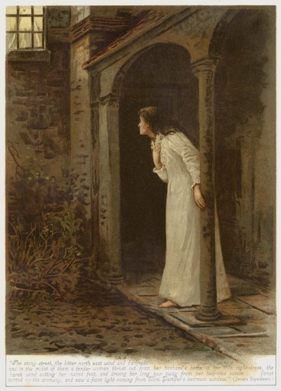Scene fra Janets omvendelse, en av historiene i Scenes of Clerical Life, av George Eliot (fargelitografi) av English School