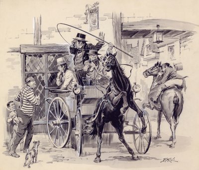 Scene fra Pickwick Papers (gouache på papir) av English School