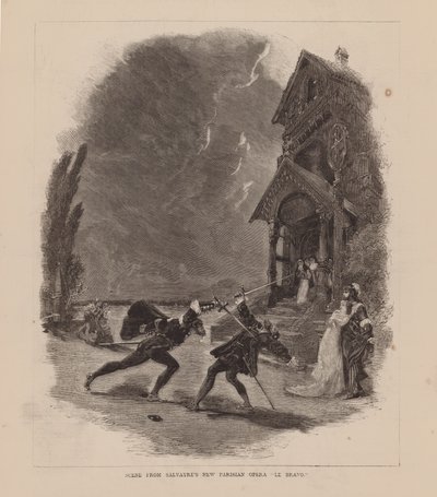 Scene fra Salvayres nye parisiske opera «Le Bravo» (gravering) av English School