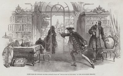 Scene fra Sir Edward Bulwer Lyttons skuespill av "Not So Bad As We Seem," på Haymarket Theatre (gravering) av English School