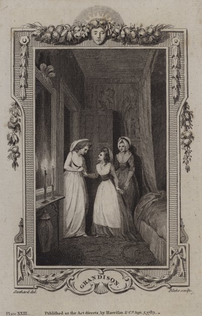 Scene fra The History of Sir Charles Grandison, av Samuel Richardson av English School