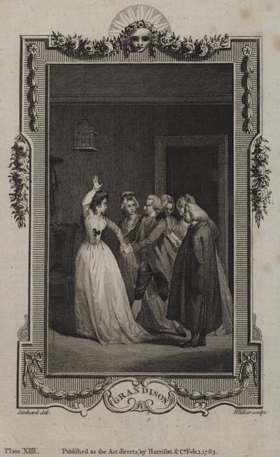 Scene fra The History of Sir Charles Grandison, av Samuel Richardson av English School