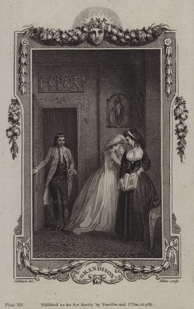 Scene fra The History of Sir Charles Grandison, av Samuel Richardson av English School