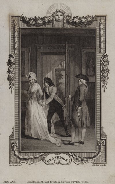 Scene fra The History of Sir Charles Grandison, av Samuel Richardson av English School