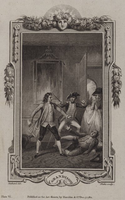 Scene fra The History of Sir Charles Grandison, av Samuel Richardson av English School