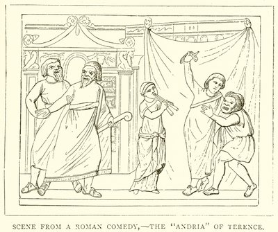 Scene fra en romersk komedie,--Andria av Terence av English School