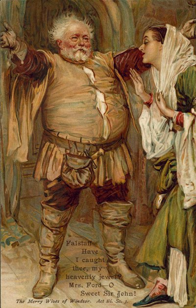 Scene fra Windsors muntre koner av William Shakespeare (fargelitografi) av English School
