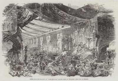 Scene fra tragedien til "Sardanapalus," ved Princess' Theatre, Hall of Nimrod (gravering) av English School