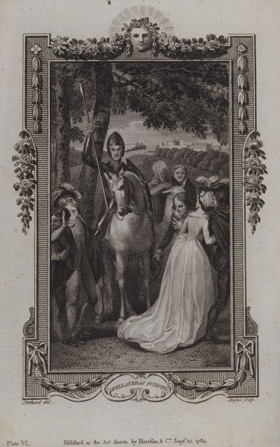 Scene fra oppfølgeren til Miguel de Cervantes Don Quixote, skrevet av Alonso Fernandez de Avellaneda av English School