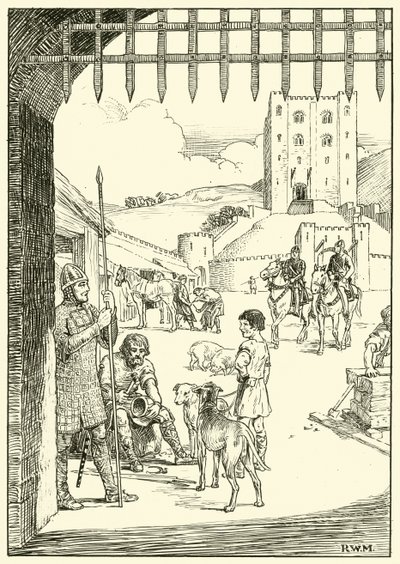 Scene i en slottsgård (blekk på papir) av English School
