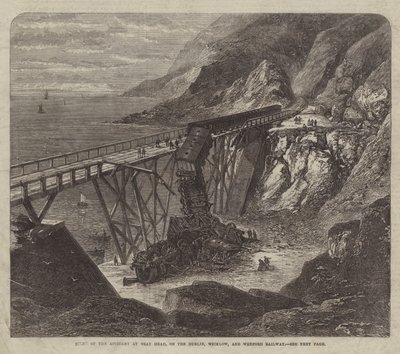 Scene for ulykken ved Bray Head, på Dublin, Wicklow og Wexford Railway (gravering) av English School