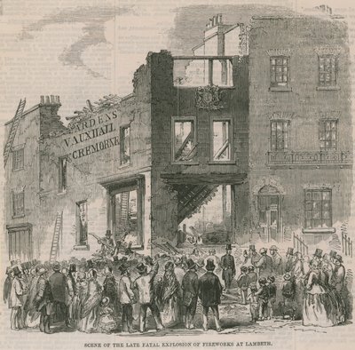 Scene av den dødelige eksplosjonen av fyrverkeri ved Lambeth av English School