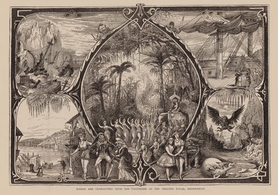 Scener og karakterer fra pantomimen på Theatre Royal, Birmingham (gravering) av English School