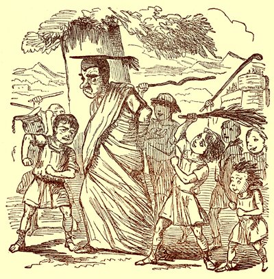 School-boys Flogging the Schoolmaster, illustrasjon fra The Comic History of Rome av Gilbert Abbott a Beckett, utgitt ca. 1850 (digitalt forbedret bilde) av English School