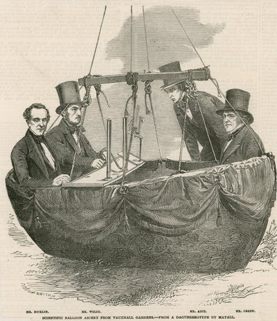 Vitenskapelig ballongoppstigning fra Vauxhall Gardens, London av English School
