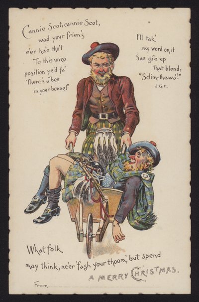 Skott tar med seg sin fulle venn hjem i en trillebår (chromolitho) av English School