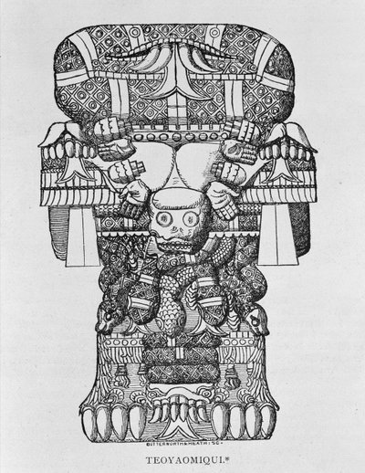 Sculpture of the Goddess Coatlicue, fra 'Narrative and Critical History of America', pub. i 1889 (gravering) av English School