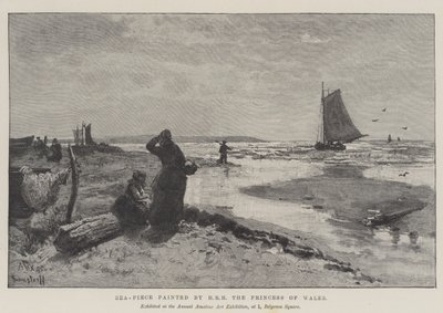 Sea-Piece malt av HRH Princess of Wales (gravering) av English School