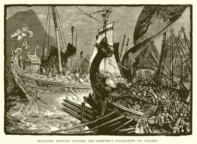 Sjøkamp mellom Ptolemaios og Demetrius Poliorcetes utenfor Salamis av English School