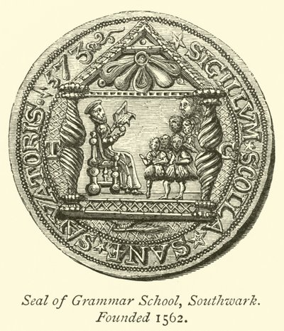 Seal of Grammar School, Southwark, grunnlagt 1562 av English School