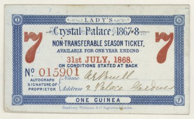 Sesongkort for Crystal Palace, London, 1867-1868 av English School