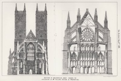 Seksjoner av Westminster Abbey, som viser anvendelsen av Mr Pullans proporsjonssystem (gravering) av English School