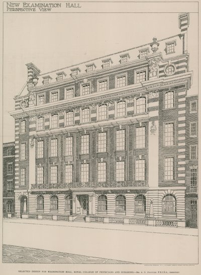 Valgt design for eksamenssalen, Royal College of Physicians and Surgeons av English School