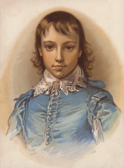 Sentimentalisert versjon av Gainsboroughs Blue Boy (fargelitografi) av English School