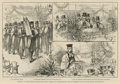 Gudstjeneste ved den jødiske synagogen, Bevis Marks, for å minnes det hundreåret til Sir Moses Montefiore av English School