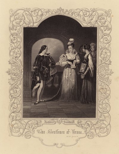 Shakespeare: To herrer fra Verona, akt IV, scene 4 (gravering) av English School