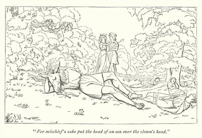 Shakespeares En midtsommernattsdrøm; Oberon slipper Titania fra trolldommen (gravering) av English School