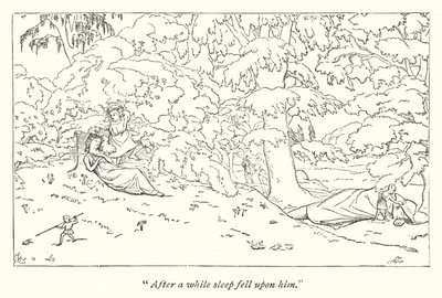 Shakespeares En midtsommernattsdrøm; Titania sover (gravering) av English School