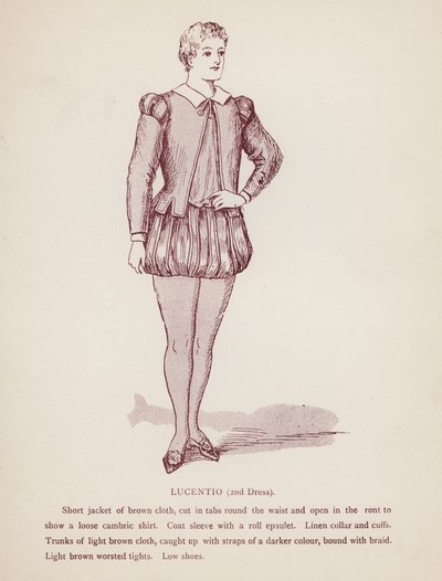 Shakespeares Taming of the Shrew: Lucentio, 2nd Dress (litho) av English School
