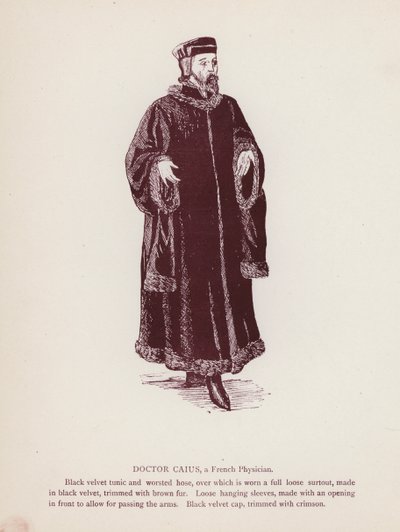 Shakespeares The Merry Wives of Windsor: Doctor Caius, en fransk lege (litho) av English School