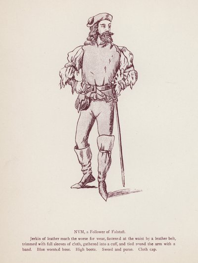 Shakespeares The Merry Wives of Windsor: Nym, a Follower of Falstaff (litho) av English School