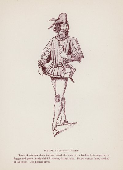 Shakespeares The Merry Wives of Windsor: Pistol, a Follower of Falstaff (litho) av English School