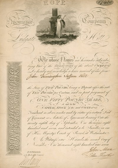 Andel for Hope Insurance Company, Ludgate Hill, London av English School