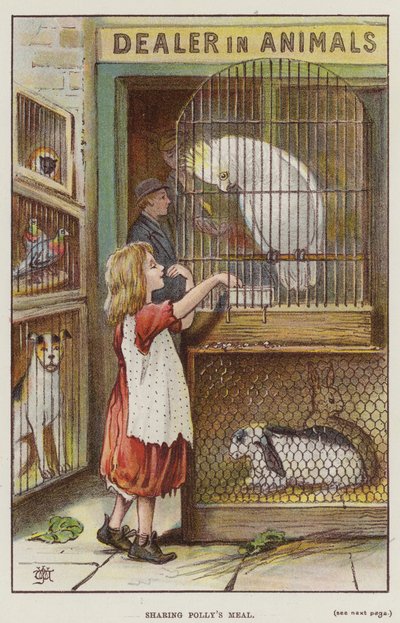 Deling av Pollys måltid (farge litho) av English School