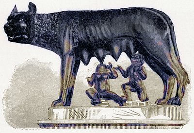 She-wolf of the Capitol, illustrasjon fra History of Rome av Victor Duruy, utgitt 1884 (digitalt forbedret bilde) av English School