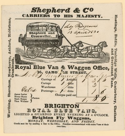 Shepherd & Co regningen. Brighton til London av English School