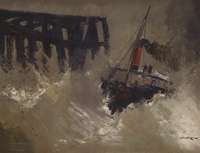 Skip som kjemper mot store bølger (chromolitho) av English School