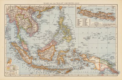 Siam og den malaysiske øygruppen (fargelitografi) av English School