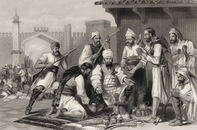 Sikh-tropper som deler byttet hentet fra mytterister, fra "The History of the Indian Myttery" publisert i 1858 av English School