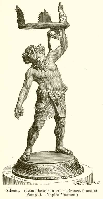 Silenus. (Lampebærer i grønn bronse, funnet i Pompeii. Napoli-museet) (gravering) av English School