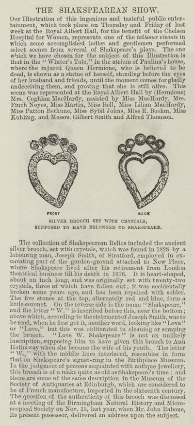 Sølvbrosjesett med krystaller, som skal ha tilhørt Shakspeare (gravering) av English School