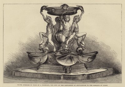 Sølv Epergne i form av en fontene, gave fra Gentlemen of Argyllshire til markisen av Lorne (gravering) av English School