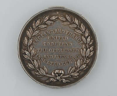 Sølv Patriotic Fund-medalje til minne om alliansen mellom England og Frankrike 1854, tildelt av ordføreren i Dover, 1855 av English School
