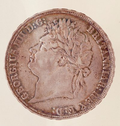 Sølv engelsk krone, regjeringstid til kong George IV (1820-1830). Diam. 3,7 cm Napoli, museo archeologico av English School