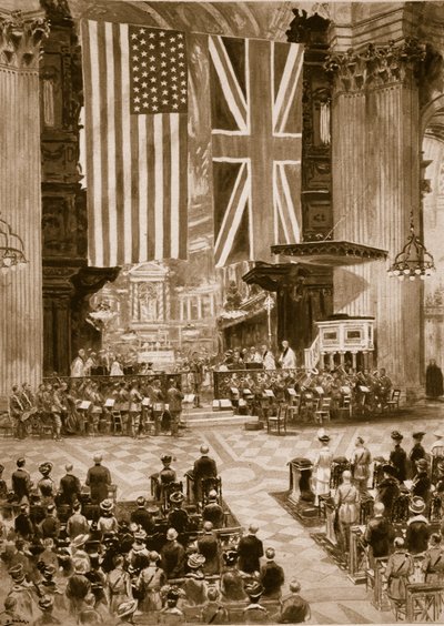 Synger den amerikanske nasjonalsangen ved St. Pauls Cathedral, 20. april 1917, 1914-19 av English School